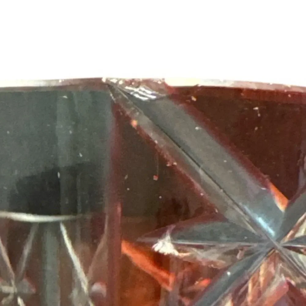 Vintage Clear Cut Cranberry Glass 4” Bowl 2 mm chip